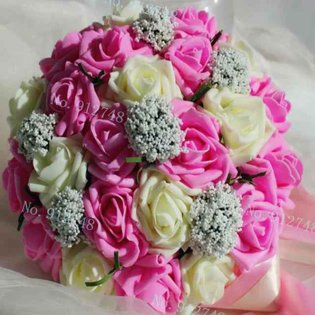 Artificial Rose Wedding Bouquet 24 Heads Romantic Bridal Hand Holding Flowers 26cm
