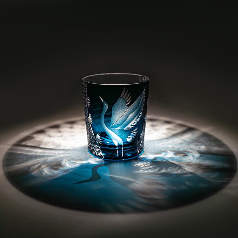 Edo Kiriko Handcrafted Pine & Crane Crystal Whisky Glass
