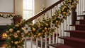 Festive Christmas Garland with Poinsettias, Gold Ornaments & Pinecones
