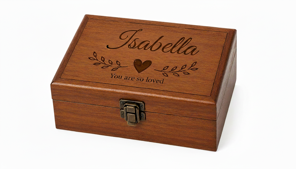 Personalised Wooden Keepsake Box with Engraved Design