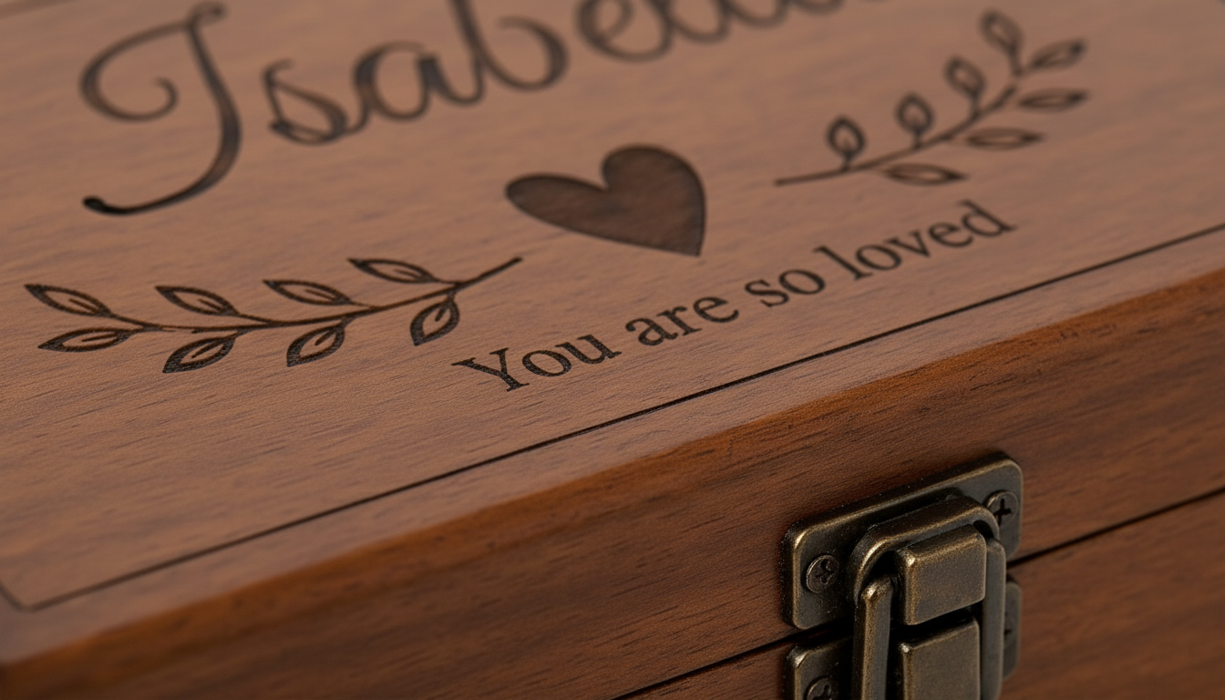Personalised Wooden Keepsake Box with Engraved Design