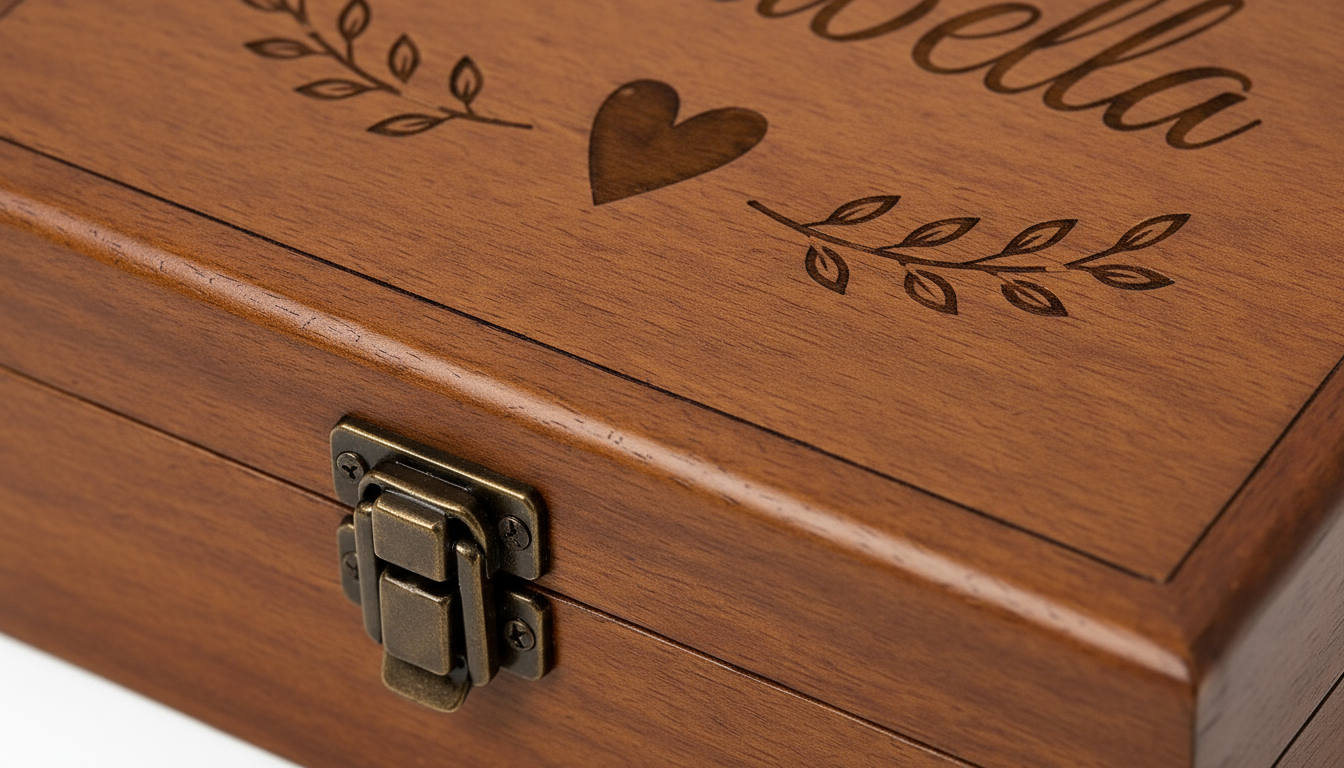 Personalised Wooden Keepsake Box with Engraved Design
