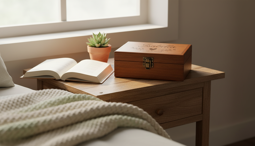 Personalised Wooden Keepsake Box with Engraved Design