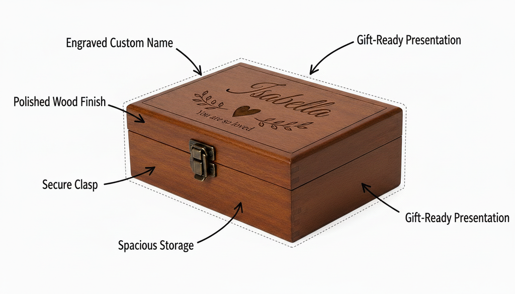 Personalised Wooden Keepsake Box with Engraved Design