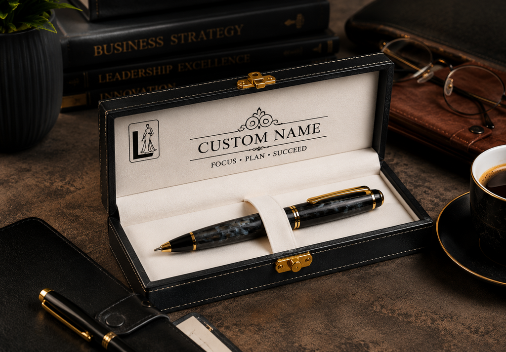 Luxury Black Marble Pen Gift Set with Personalized Presentation Box